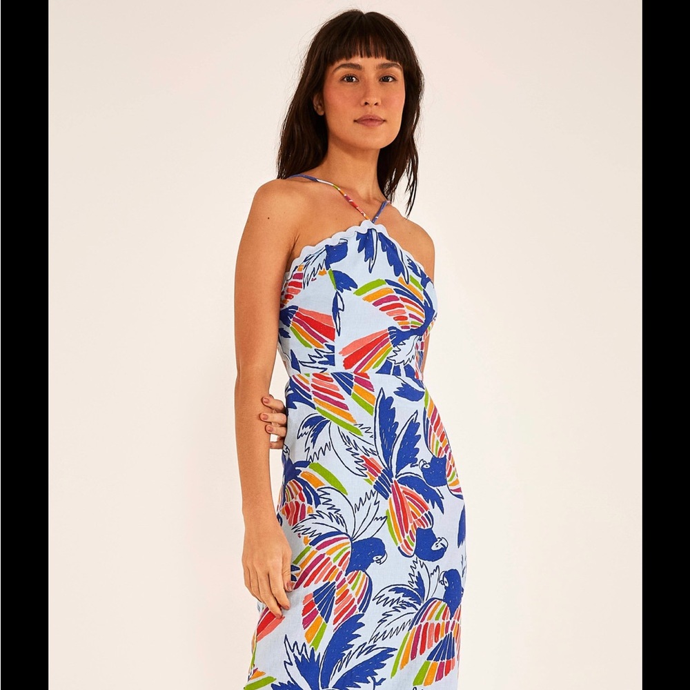 Farm rio blue bird midi dress size small NWT